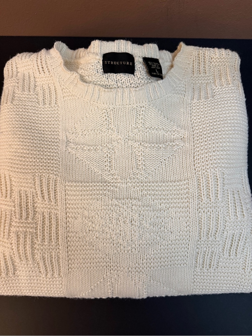 VINTAGES 90’s Structure Men’s Ivory Cotton Knit Textured Crewneck Sweater L